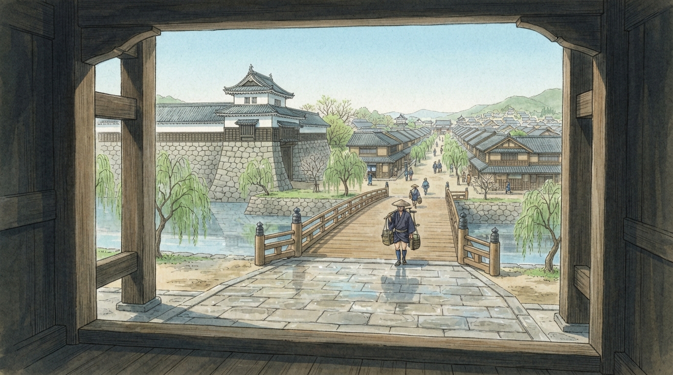 舞鶴市―田辺城下から鎮守府、引揚港の町への「田辺城―城下町を築く」を表す歴史イメージ