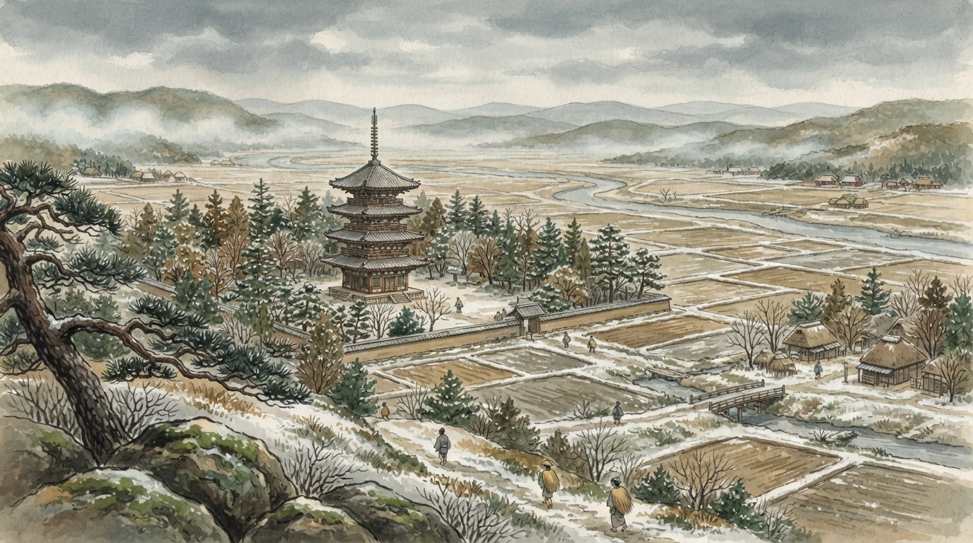 百済寺三重塔の三間三重・本瓦葺の構成を示す図