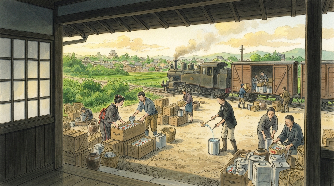 鉄道貨物と金魚の出荷箱で国内外へつながる昭和の郡山