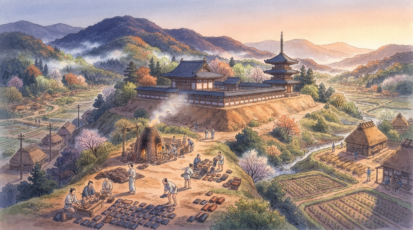 富田林市―古代寺院から寺内町、鉄道郊外への「新堂廃寺―南河内の寺院ネットワーク」を表す歴史イメージ