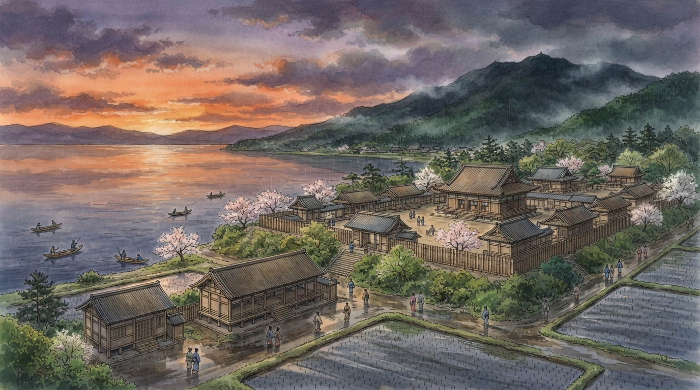 大津市―大津宮から宿場、琵琶湖疏水の県都への「大津宮―湖畔に置かれた都」を表す歴史イメージ